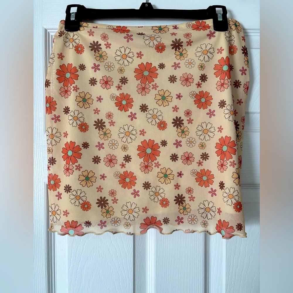 Floral Print Skirt - Cream and Orange